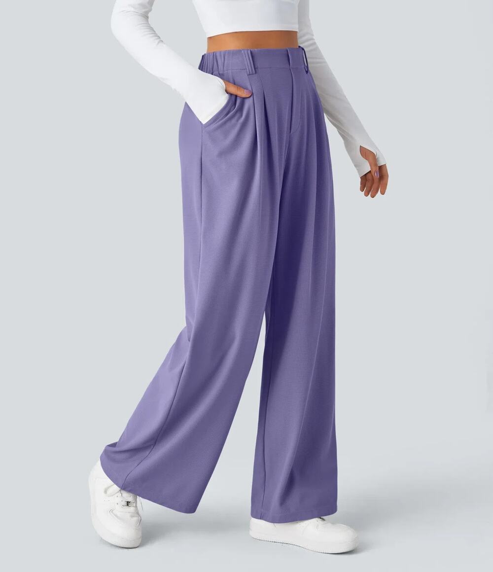 Halara Flex™ High Waisted Pocket Wide Leg Waffle Work Pants Large A009166